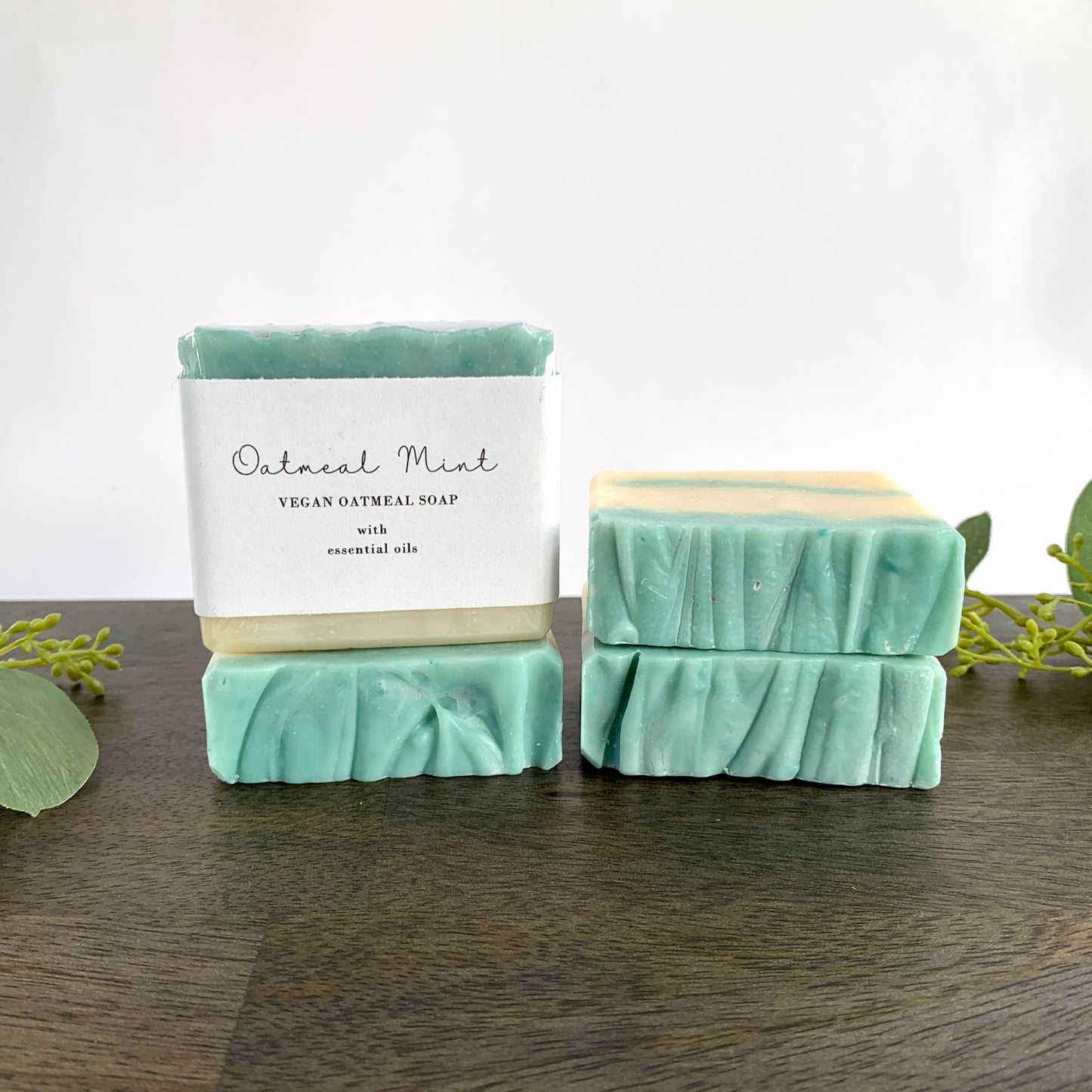 Soothing Oatmeal & Mint Cold Process Soap - Natural Exfoliating Vegan Bar