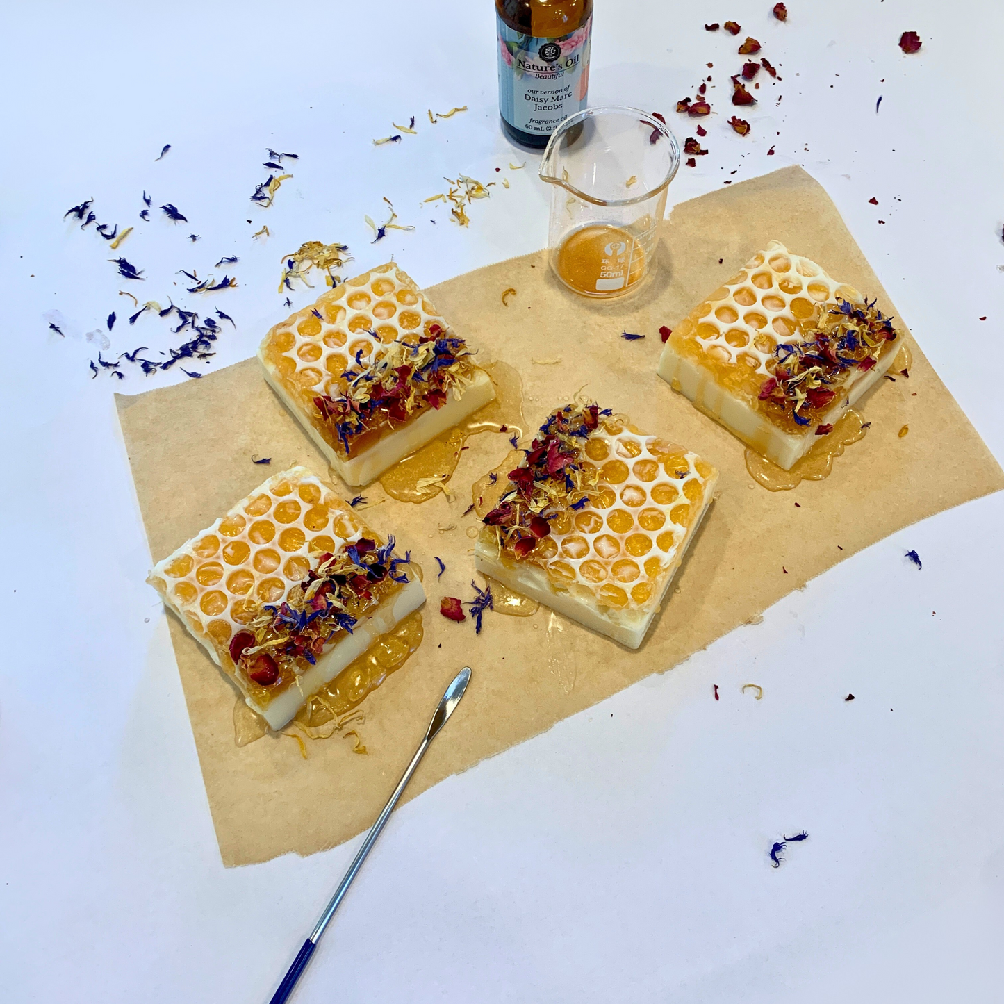 Golden Honeycomb & Wildflower Honey Soap - Luxury Milk Bar with Dried Petals