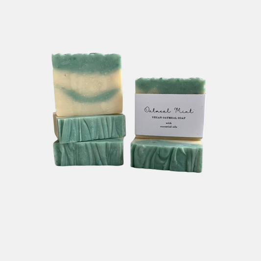 Soothing Oatmeal & Mint Cold Process Soap - Natural Exfoliating Vegan Bar