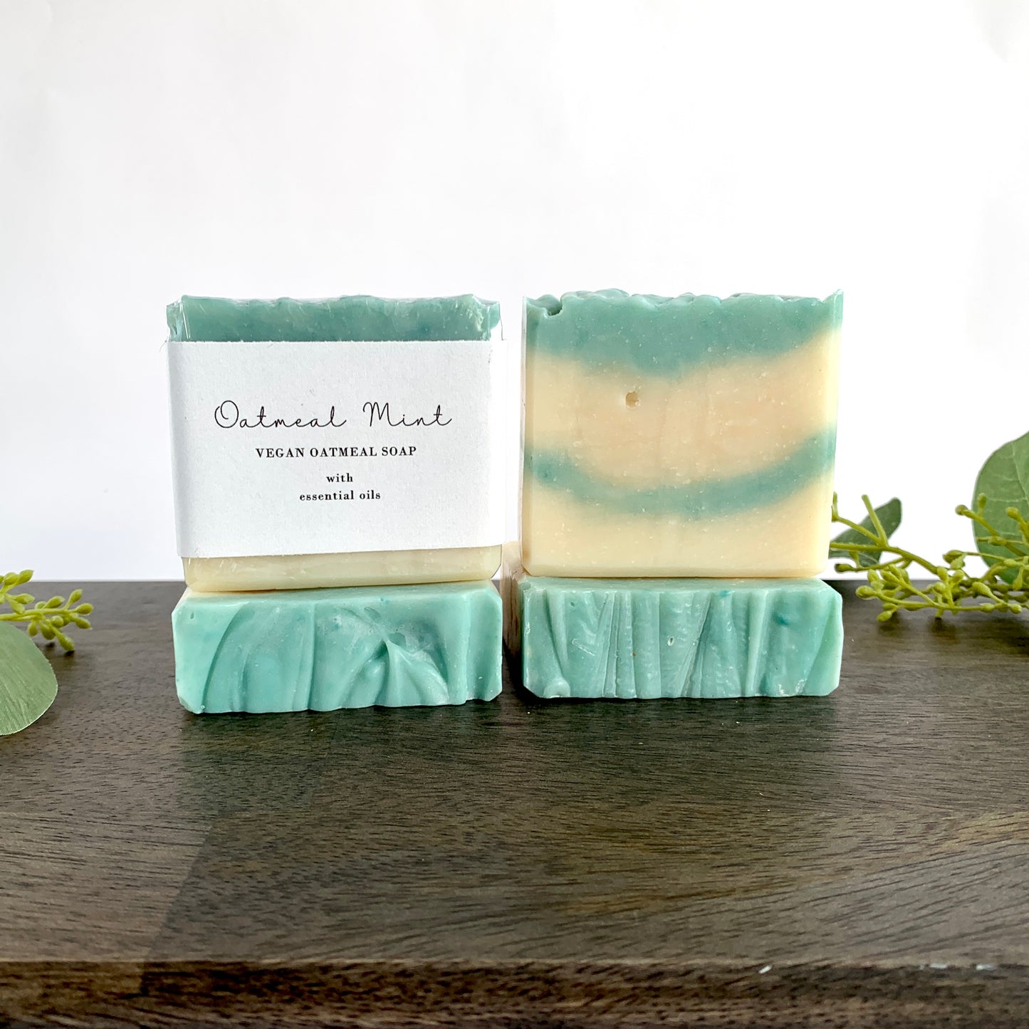 Soothing Oatmeal & Mint Cold Process Soap - Natural Exfoliating Vegan Bar