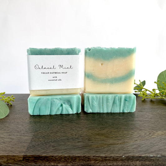 Soothing Oatmeal & Mint Cold Process Soap - Natural Exfoliating Vegan Bar